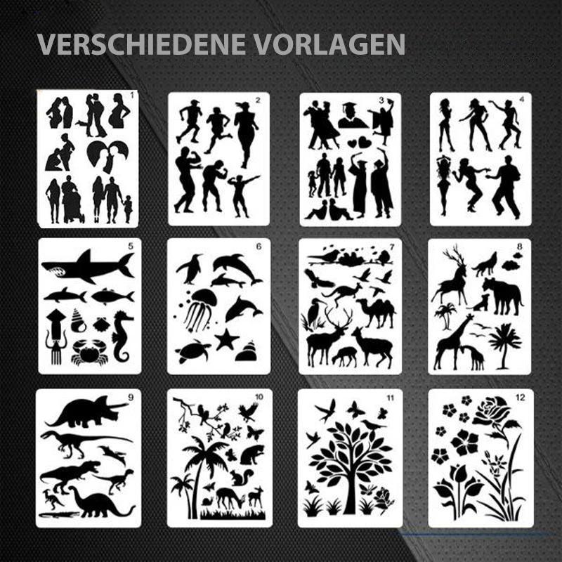 Schnelle Zeichnungsschablonen-Kunstvorlagen (12 Blätter / Set)