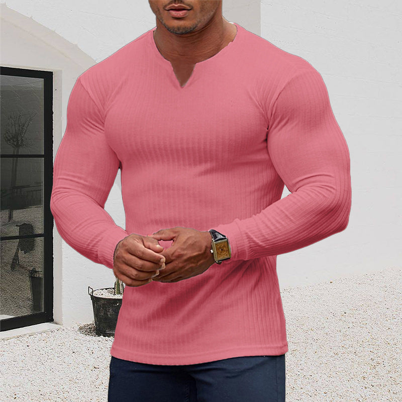 Einfarbiges Shirt mit V-Ausschnitt für Herren